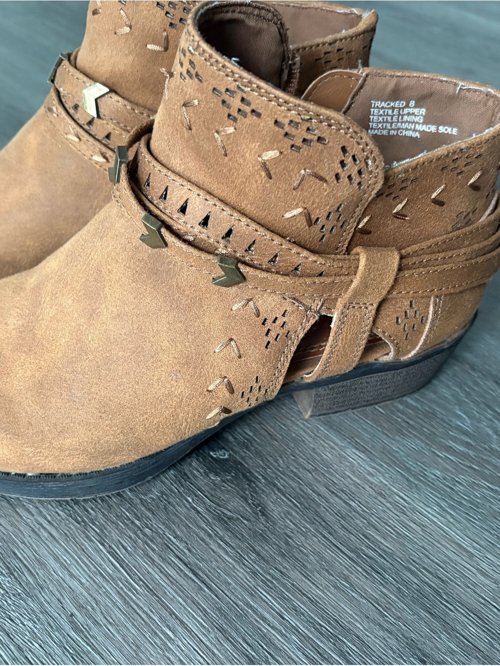 Sugar Tan Suede Women’s Ankle Boots with Studded Strap